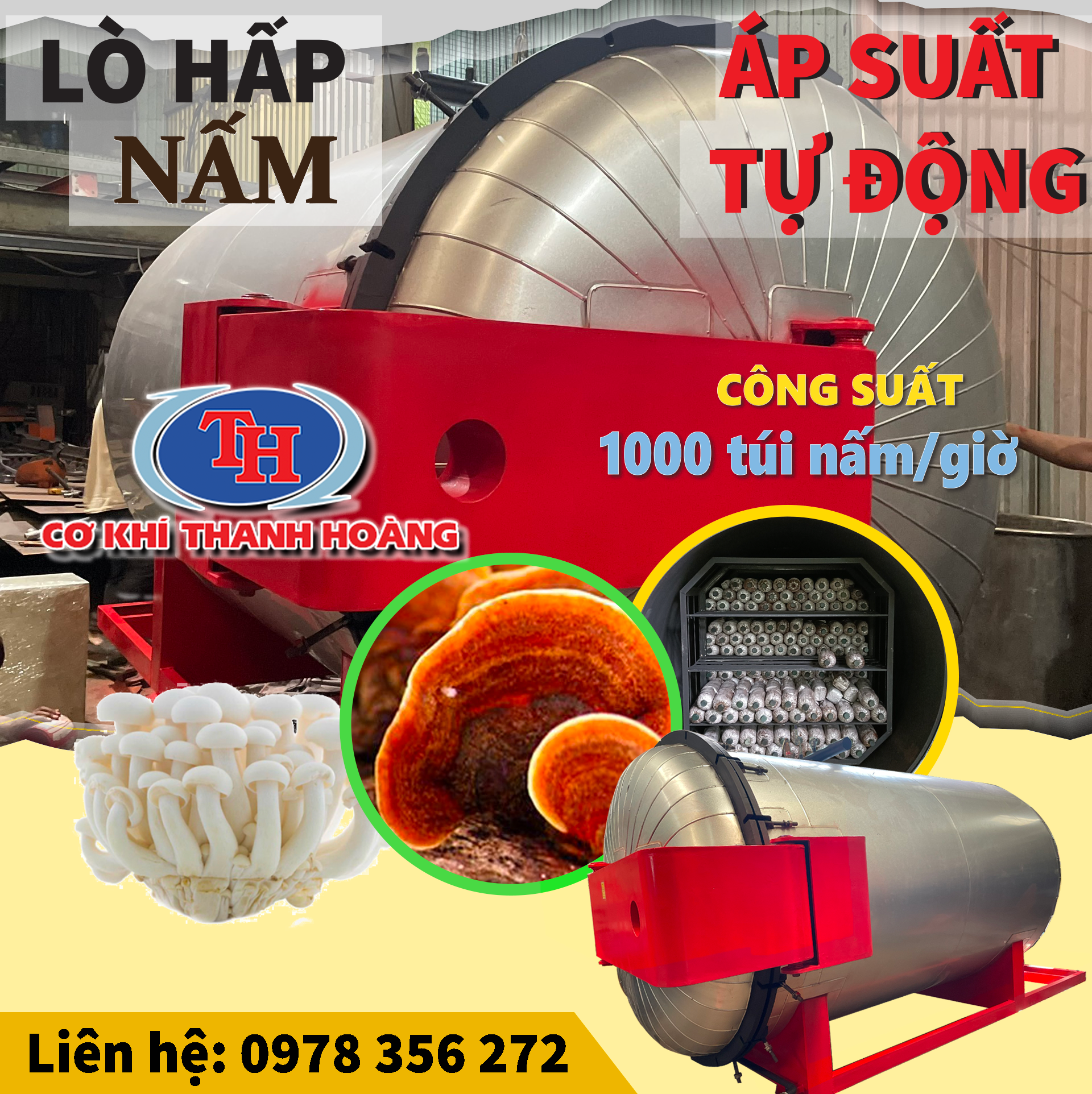 LÒ HẤP PHÔI NẤM ÁP SUẤT TỰ ĐỘNG 1000 TÚI 