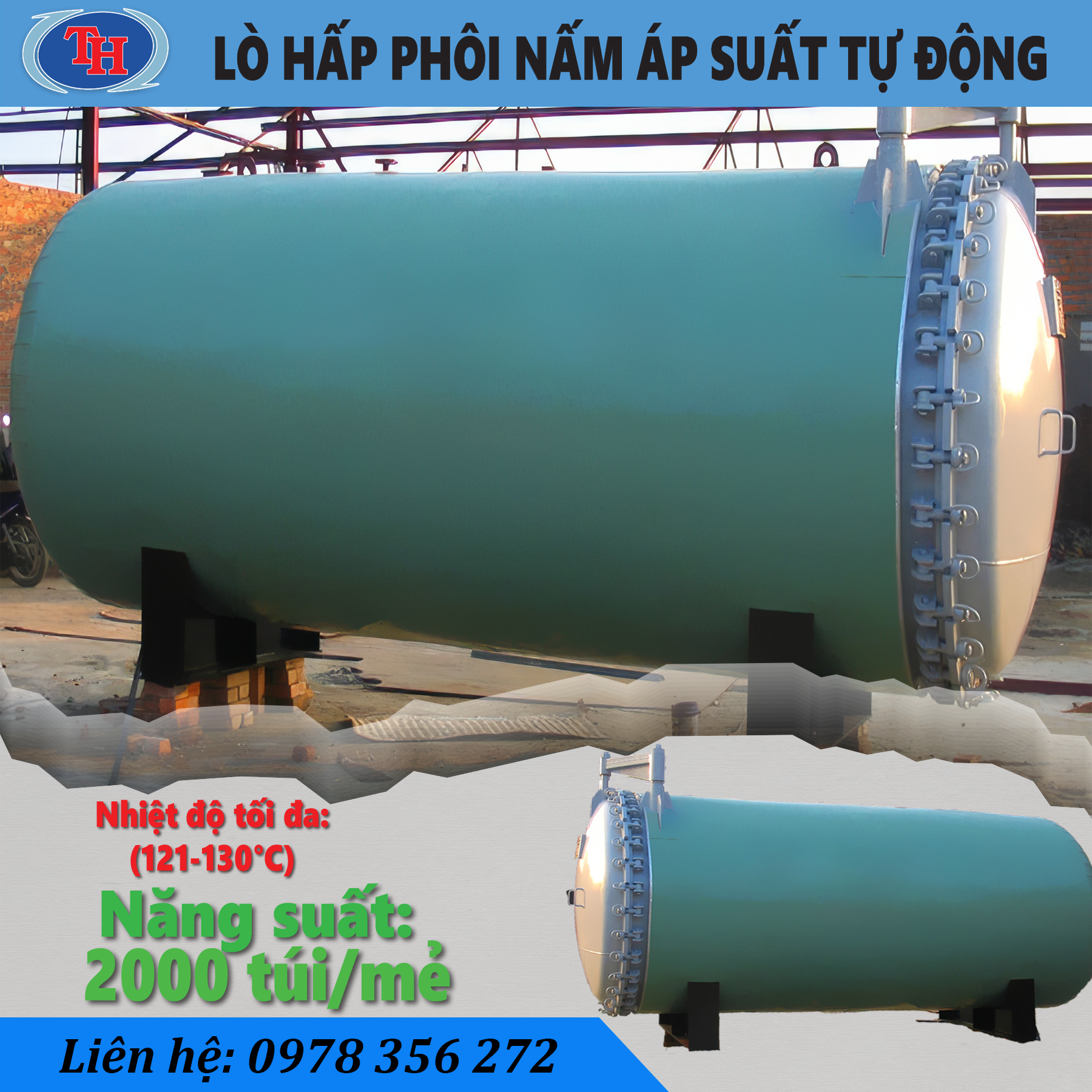 LÒ HẤP PHÔI NẤM ÁP SUẤT TỰ ĐỘNG 2000 TÚI/MẺ